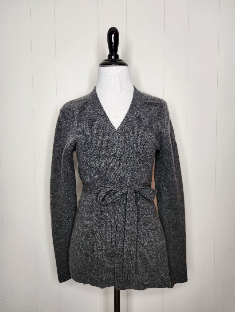 Kokun Charcoal Gray Cashmere Knit Wrap SweaterWomen's Size Medium